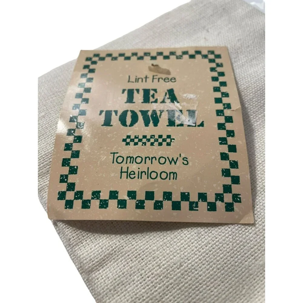 NOS Vintage Lint Free‎ Hand Tea Towel Embroidered Floral Sunflower Tan Beige